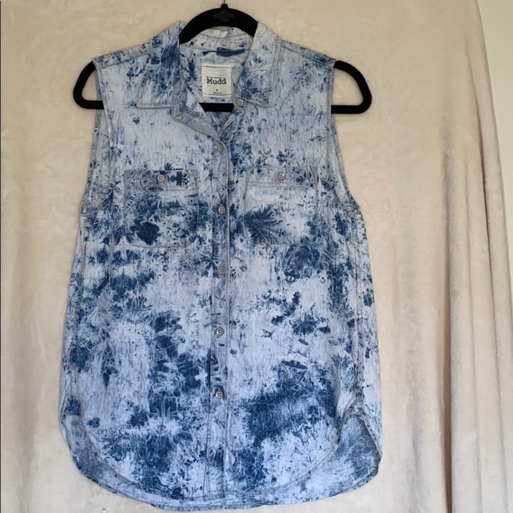 Mudd Bleached Jean Button Down Sleeveless Tunic
